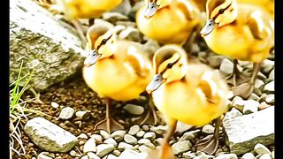 Mama Duck Leads Her Ducklings to Safety