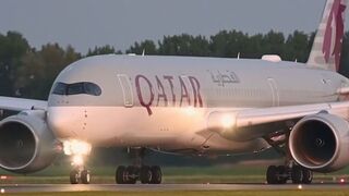 Golden Hour🌅 Qatar Airways A350-900 rumbling down runway 36L