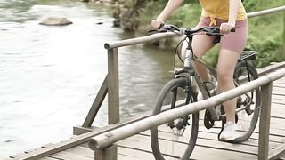 Cycling alone in a beautiful village