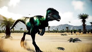Feathered Raptor Dinosaur Running in Prehistoric Jungle | Realistic Dinosaur Chase 4K