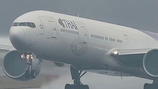 HEAVY RAIN TAKEOFF🚀 THAI Airways Boeing 777-300ER Leaving ZRH