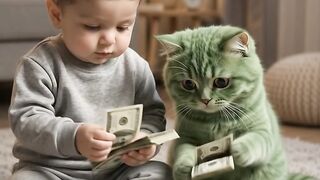 Baby n cat funny moment ❤️