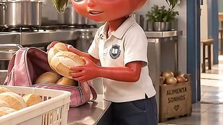 彼女は食べ物をもらっている。