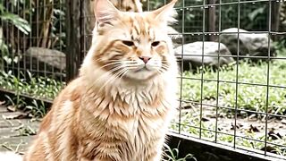 A lion acting tough—but shrinks the moment it meets an orange cat!😂🐱🦁