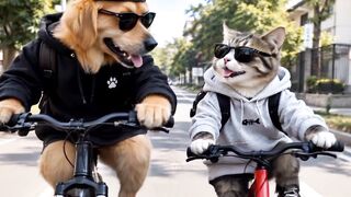 Cat vs Dog: The Funniest Bicycle Ride Ever! 😂🐱🐶🚲
