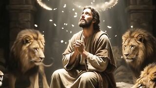Daniel praying in the den of lions