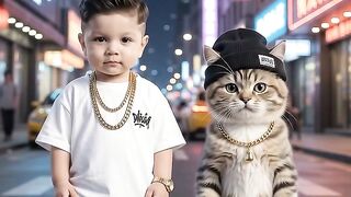 Baby n cat gangster dance 😍