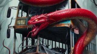SCARY!!!BIG REG DRAGONS SNAKE WRAPPED ARROUND AN OLD BUS😱