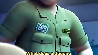 Upin and Ipin went to the zoo and saw a dugong