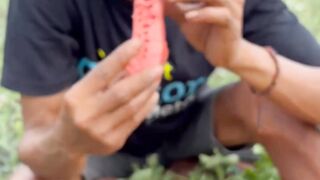 eating watermelon straight from the field