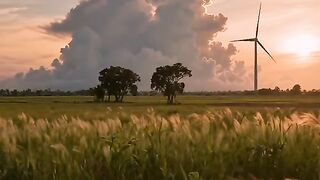 Golden Hour Calm: Windmills & Clouds 🌾🌅