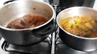 Fiz frango e refogado de legumes.
