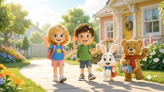 Get ready for a happy new day with Lili, Riku, Bunny and Teddy! 🌞🎒
