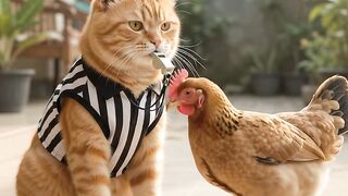 Viral Cat Referee Gives Chicken a Red Card! 🐱⚽️🐔