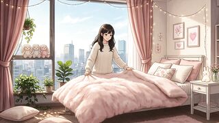 Yuna's making her bed