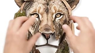 Satisfying Nature Art: Creating a Detailed Lion Portrait with Raw Wood