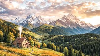 Sunset Alpine Haven: Golden Hour Over Swiss Flower Fields