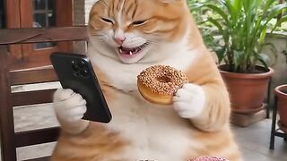 Si kucing kuning gemoy lagi sarapan