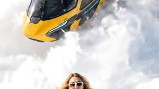 Helicopter at the snow mountain peak