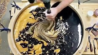 Satisfying Gold and Black Epoxy Resin Pouring: Creating a Custom Table Art
