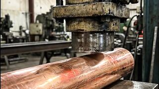 Hydraulic Press Crushing a Thick Copper Pipe | Satisfying Metal ASMR
