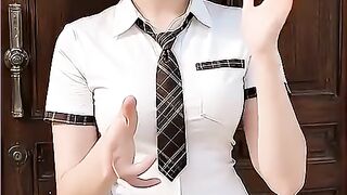 Pretty girl in a white shirt dancing energetically
