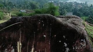 View over the hill and falling drizzle
