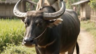 Monkey Rides a Buffalo... Then This Happens! 😂