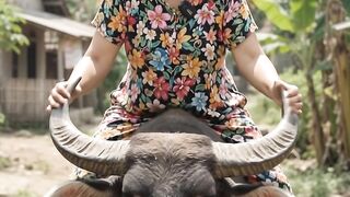 Auntie Rides a Buffalo... Then It Runs! 😂🐃