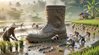 tiny farmer working