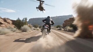 Motorcycle Helicopter Chase Sequence