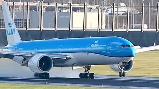 Arriving in style 🌊 KLM Boeing 777-300ER WET Landing at AMS