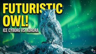 Majestic Mechanical Ice Owl under Aurora Borealis Cinematic 3D Render
