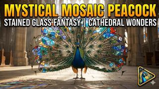 Majestic Stained Glass Peacock in Gothic Cathedral 3D Cinematic Render