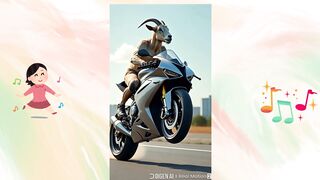 Veado pilotando moto Um veado radical sobre duas rodas!