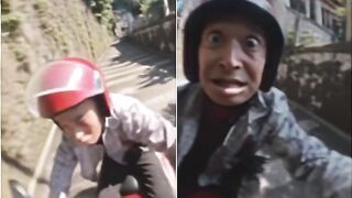 OMG!! This Downhill Is INSANELY STEEP!! His Reaction 😂