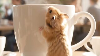 The Tiniest Hamster Has a Giant Coffee Cup!