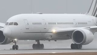 KOREAN Boeing 787 BBJ WET WEATHER TAKEOFF AT MUNICH AIRPORT