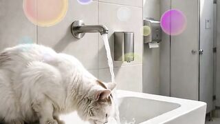 Meong is thirsty! Drinking from the women’s restroom tap.