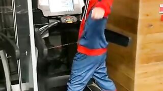 Funny Spider-Man Doing Cardio Workout on Treadmill