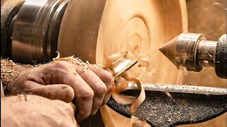 Hollowing a Large Wooden Bowl on a Lathe | Satisfying Woodworking ASMR