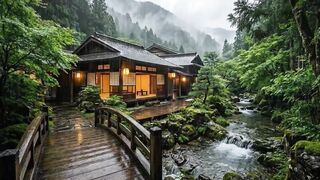 Rain Sounds for Sleep at a Japanese Forest Ryokan | Gentle Rain Ambience & Mountain Stream