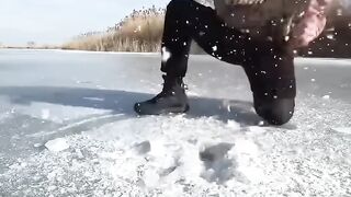 Relaxing Ice Fishing Experience: From Frozen Lake to Fire!