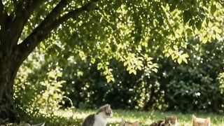 Cute cats relaxing in nature garden ✨