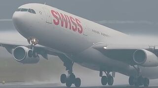🌧️ SWISS A340-300 HEAVY RAIN DEPARTURE 🌧️