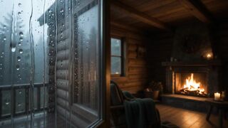 Sleep and Relaxation: Rain on Window and Warm Fireplace