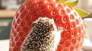 🦔🍓 The Tiniest Hedgehog Finds a Giant Strawberry!