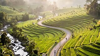 A beautiful morning in the village on the hillside