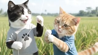 Kucing bermain layang layang