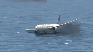 USA airlines executes water skimming across...